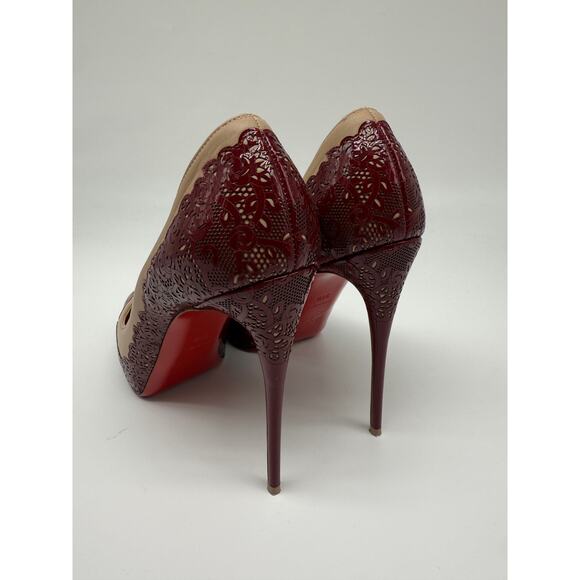 Christian Louboutin Leather Floral Trim Patent Veramucha Pumps Red Size 39.5 - Picture 4 of 16